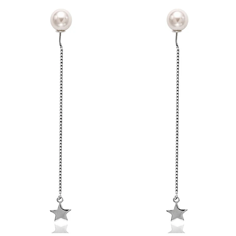 2018 Creative Star Streamlined Tassel Long Dangle earrings Silver Plated Imitation Pearl Stud Drop Earrings For Gift (3)