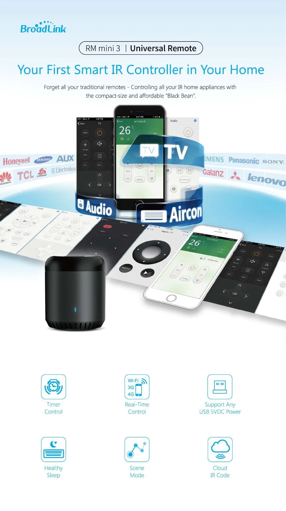 Broadlink-controle remoto universal wifi, rm mini 3,