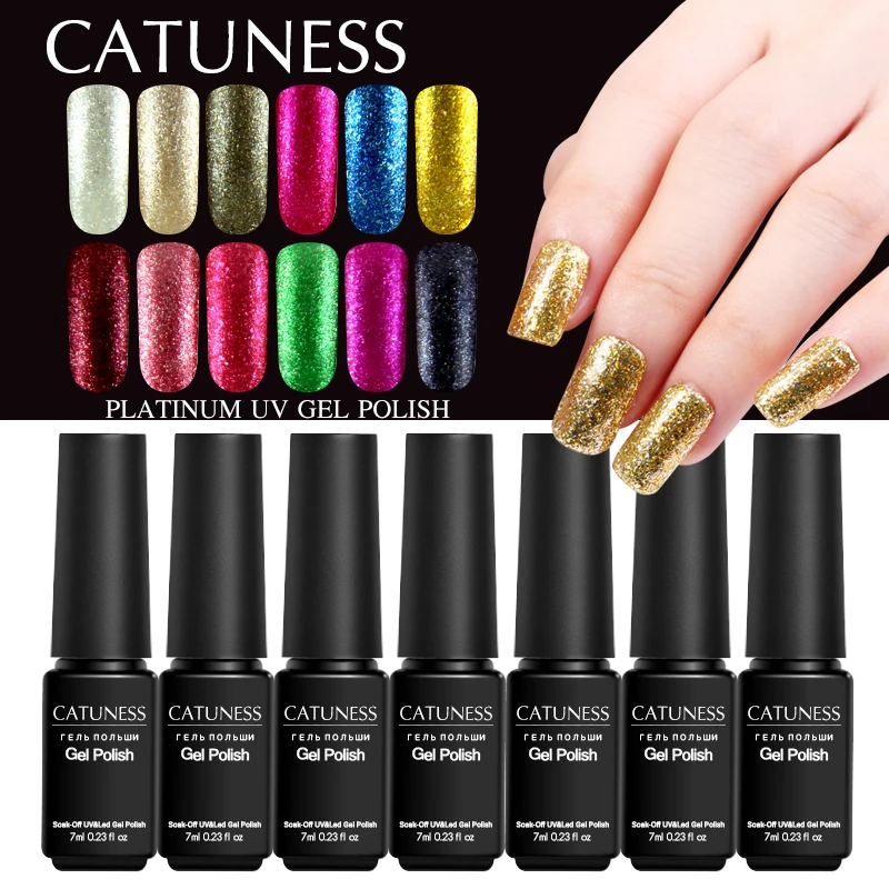 

CATUNESS 7 Ml of Platinum Color Glitter Colorful Nails Art Books Get Lucky Gel Nail Varnish Semi-permanent UV Gel Nail Polish