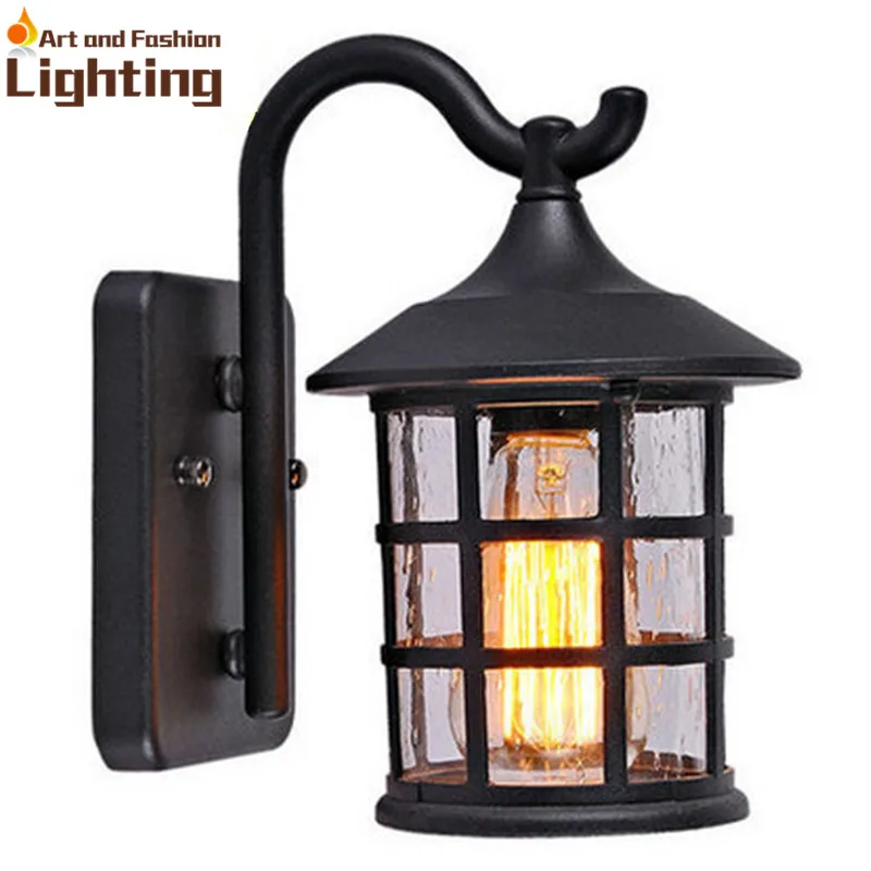 Antique Rustic Iron Waterproof Outdoor Wall Lamp Vintage Kerosene Lantern Light Rusty Matte ...