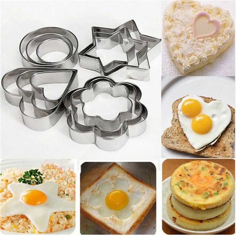 12Pcs DIY Stainless Steel Cookie Biscuit Mold Star Heart Cutter Baking Mould