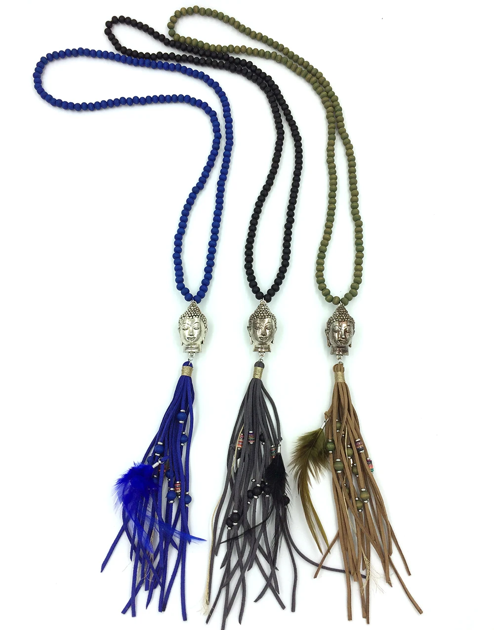 New Handmade 108 rosary wood beaded long necklace leather tassel Buddha pendent necklace tibetan Buddha Buddhism Indian necklace