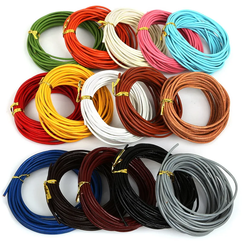Leather cord 2mm 15 Color 5M Round Shaped Genuine Leather Hide Rope String Cord for Handmade Sewing Accessories