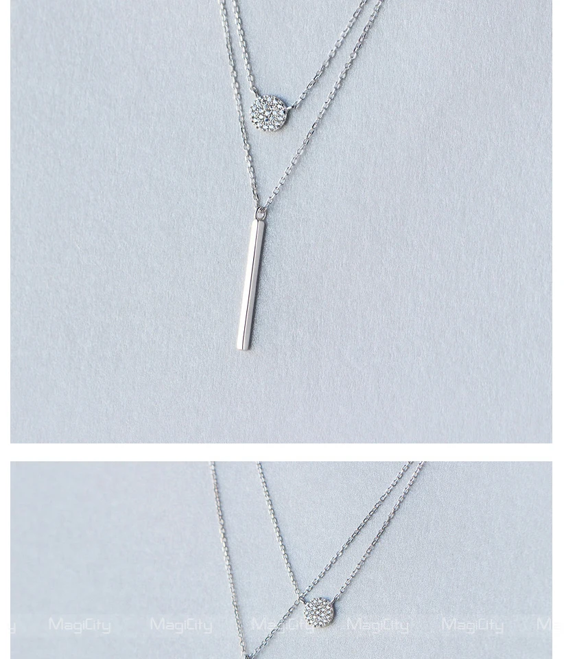 New 2018 Women's Fashion 100% 925 Real Sterling Silver Minimalist Jewelry Sex 2 Layers Pendant Chokers Necklace Gift Girl Lady (2)