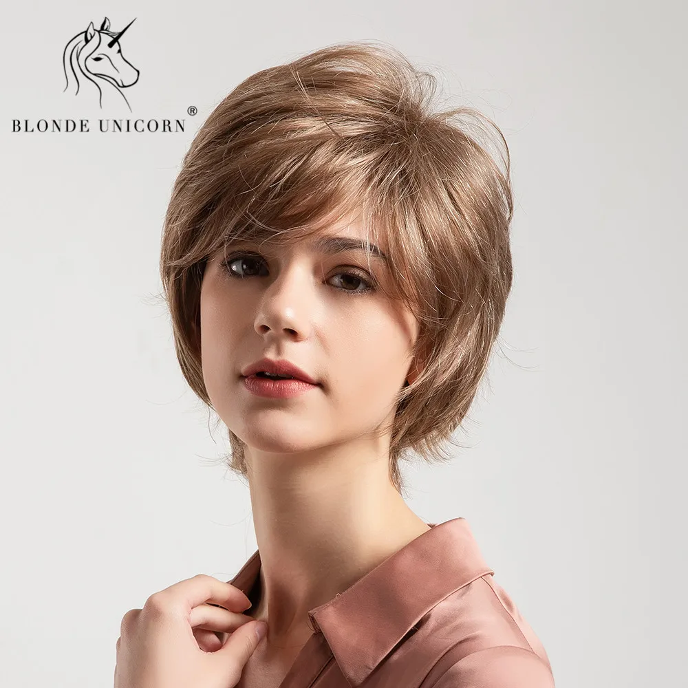 Новый бренд химическое вырезать эльфа Для женщин парики с естественным челкой аксессуар для волос пушистой цветок прямые 50% человеческих