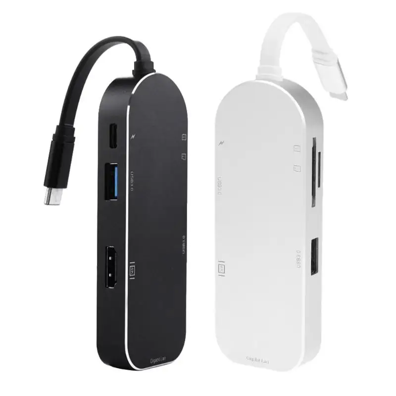 

7 in 1 USB 3.1 Type-C to Gigabit Ethernet RJ45 Port + 4K HDMI Output + TF Card Reader + 2 USB 3.0 Hub Adapter for MacBook