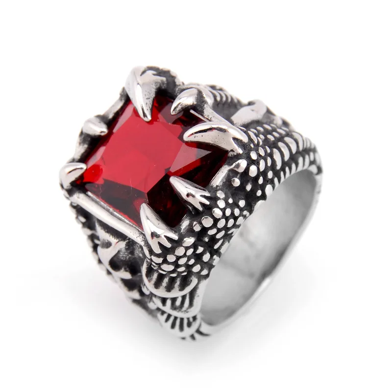 

UN 7 to 13 size Retro Dragon Claw Ring Men CZ Crystal 316L Stainless Steel Signet Rings Punk Male Jewelry Accessories Cool Gift
