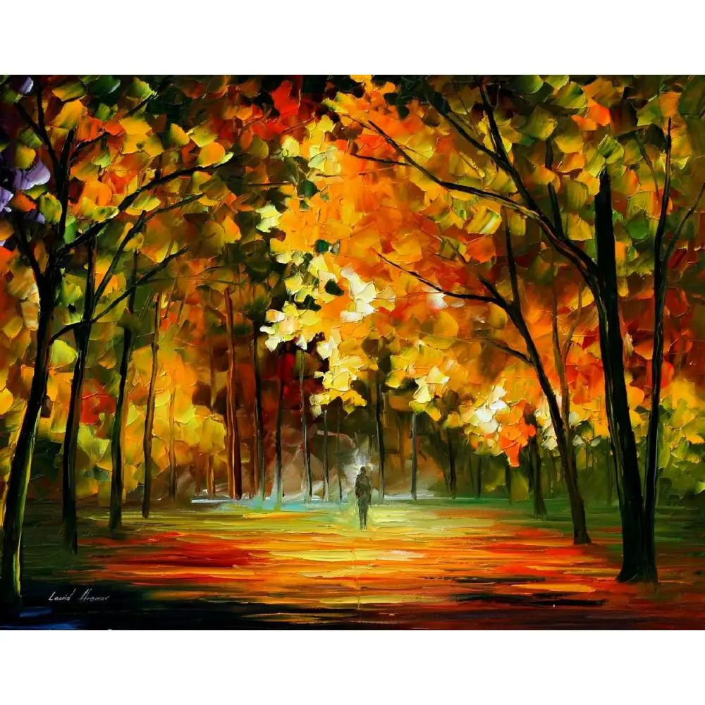 

Landscape Modern paintings with Palette knife art oil on Canvas fiest of leafs Handmade high quality