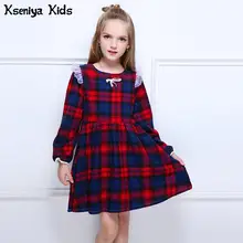 Kseniya Kids/осенне-зимнее теплое мягкое клетчатое милое платье трапециевидной формы в стиле ретро для маленьких девочек; одежда для малышей; платья принцессы; костюмы