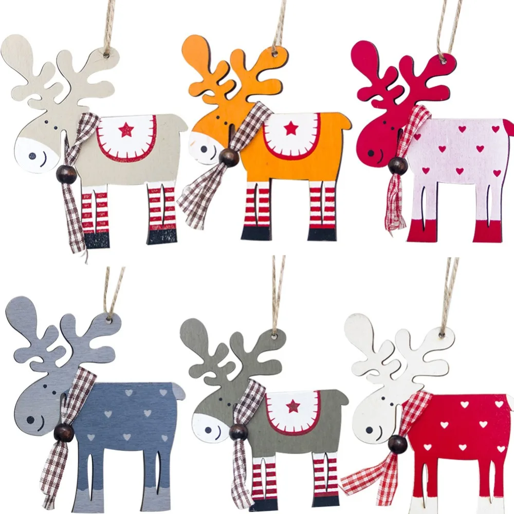 

Christmas Tree Wooden Colorful Painted Elk Xmas Tree Hanging Pendants Ornaments Window Bedroom Door Decorations Small Pendant