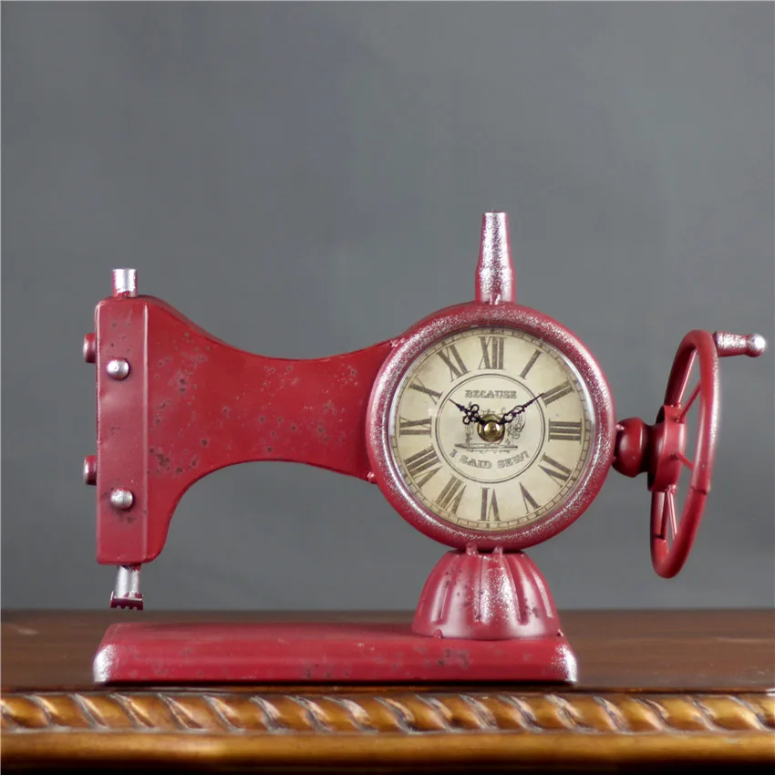 

Alarm Clock Creative Retro Sewing Machine Retro Iron Watches Desk Station Clock Silent Quartz Alarm Clock Home Decoration