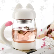 420 мл милый кот чашка стеклянная кружка фильтр кружки для чая кофе на открытом воздухе путешествия простой индивидуальный термостойкий экологичный мультфильм