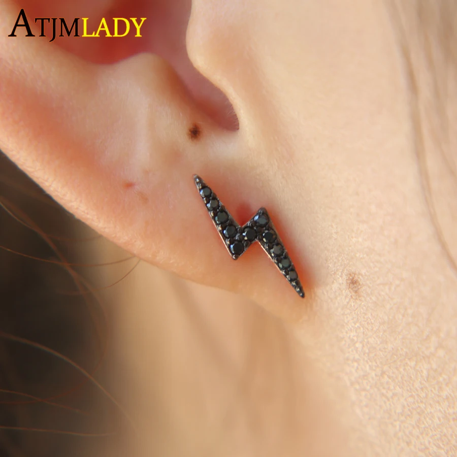 

100% 925 sterling silver mix color black cubic zirconia rose gold color dainty dalicate jewelry flash stud earring for girl