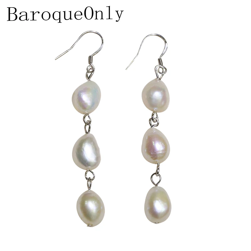 

BaroqueOnly 10-11MM HUGE baroque pearl earrings fresh water natural AAA sweater dangle teardrop creamy flawless EAJ
