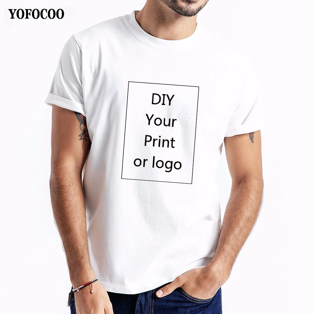 

YOFOCOO Customized Print T-Shirt for Men DIY Your like Photo or Logo 5 Color Top Tees T-shirt Men's Plug Size Fashion T-Shirt