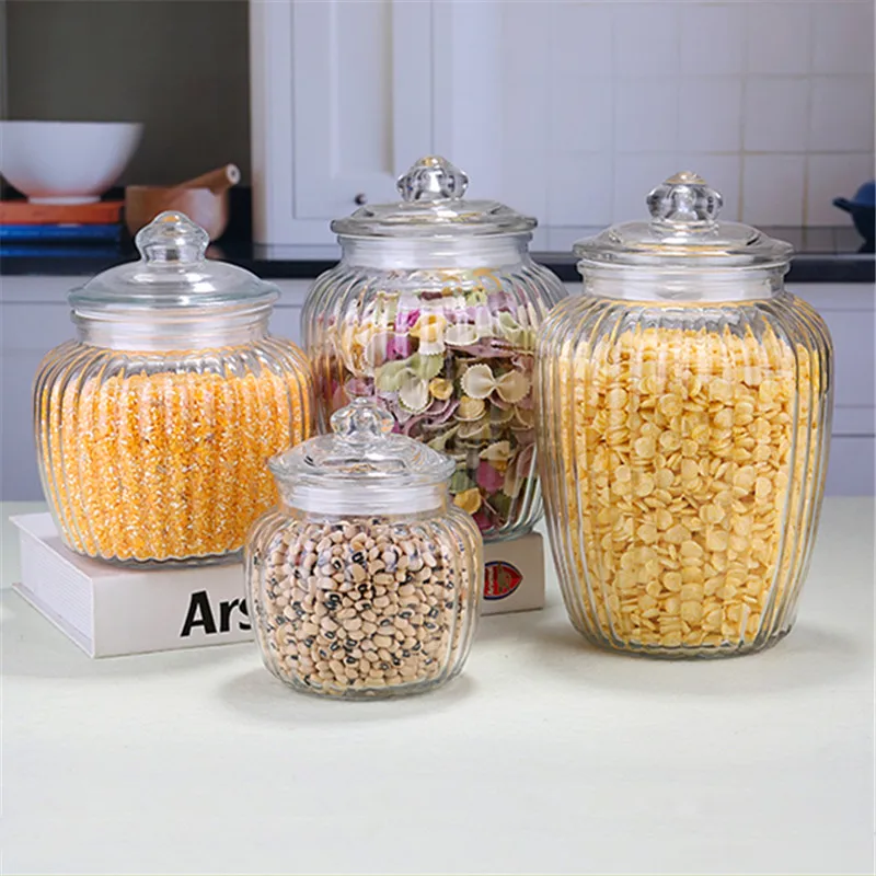 

650-2300ML Glass Sealed Cans Household Food Jars Kitchen Cereals Grain Container Tea Storage Bottle Kimchi Altar