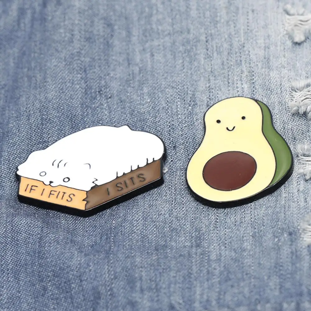 Милый мультяшный кот брошь авокадо Pin джинсовая куртка значок для рюкзака