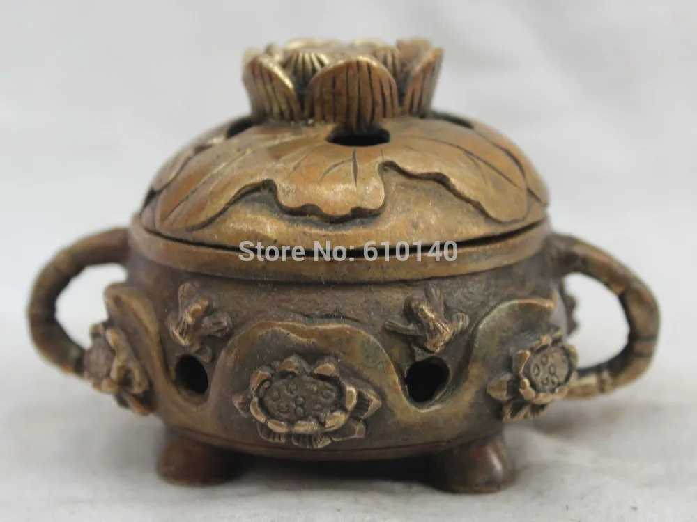

Old Marked China Chinese Dynasty Copper Lotus Flower Forg Incense Burner Censer