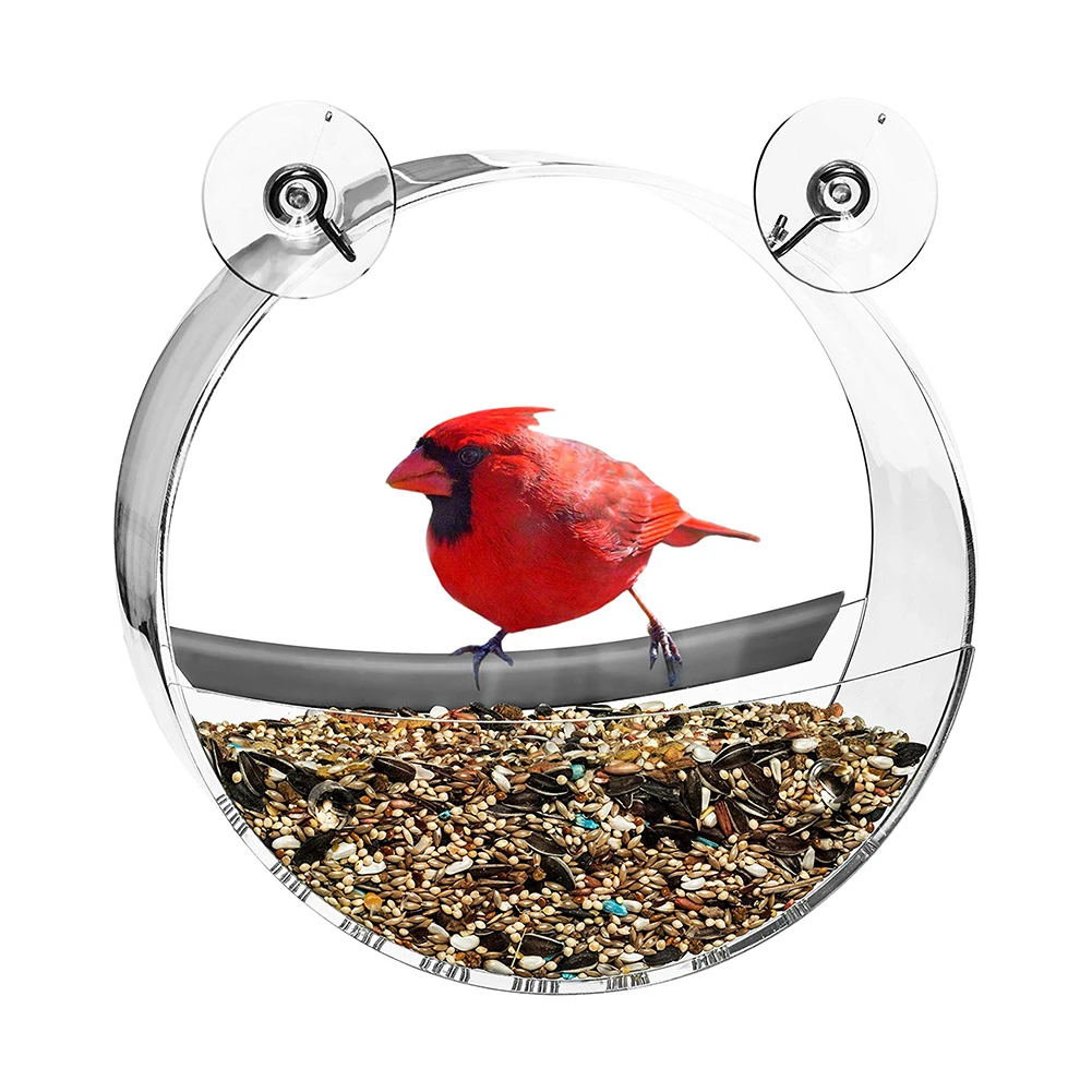 

Bird Feeder Acrylic Transparent Food Box Round Hanging Sparrow Parrot Seed Peanut Feeding Bird House Window Suction Cup Tool