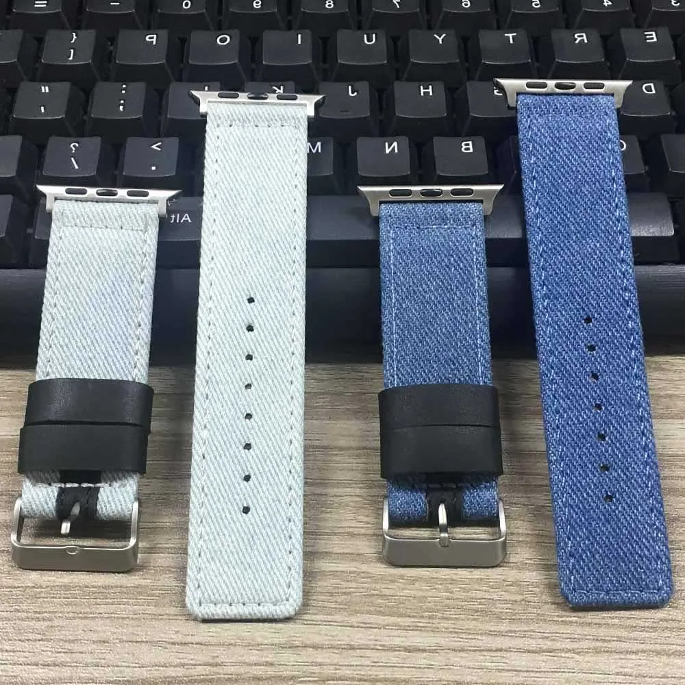 

Fashion Denim Style Leather Strap for Apple Watch Band Series 5 4 3 2 40/44/38/42mm Bracelet Men/Women Sport Canvas Wrist Belt