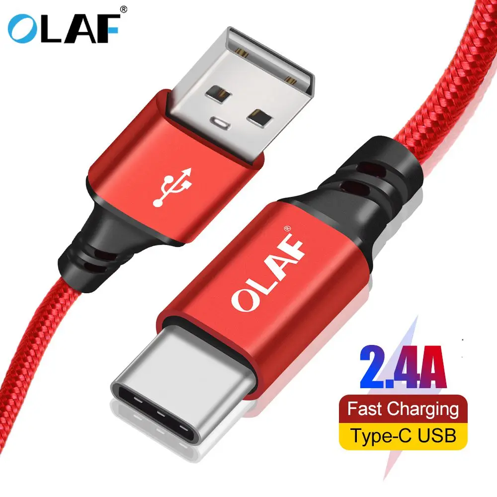 

OLAF USB Type C Cable 2.4A Fast Charging Data Cable Woven kabel USB-C Cord for Samsung s8 s9 Huawei P20 Mate Lite USB C Cables
