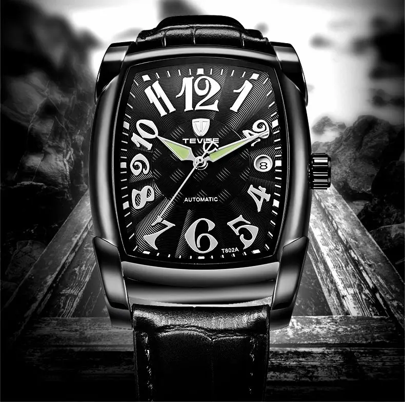TEVISE Men'S Watch Vintage Automatic Watches Business Leather Brand Hong Kong Watches Date Waterproof Mechanical Wristwatches (1)