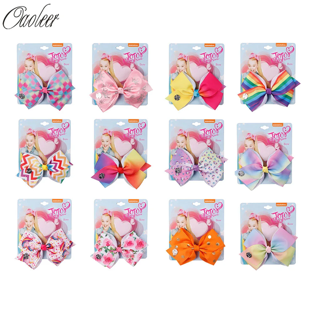 

5'' JoJo Bows Rainbow Unicorn Printed Hair Bows Grosgrain Ribbon Hairpins Handmade Bowknot Girls Princess Party Hair Accessories