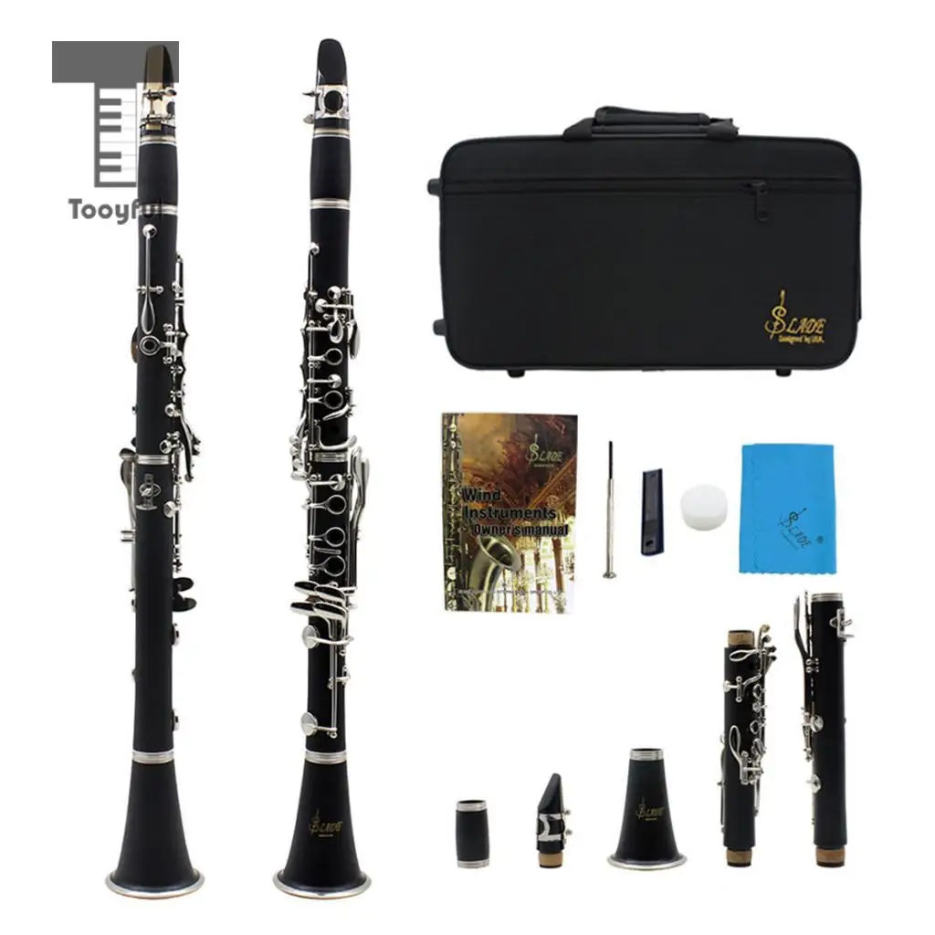 Tooyful Portable Professional Exquisite Black Black 17 Key B Clarinet with Box Set Orchestral Musical Instrument Gift 67cm