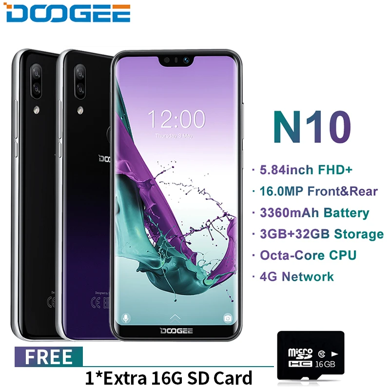 

DOOGEE N10 mobile Phone Octa-Core 3GB RAM 32GB ROM 5.84inch FHD+ 19:9 Display 16.0MP Front Camera 3360mAh Android 8.1 4GLTE 2019