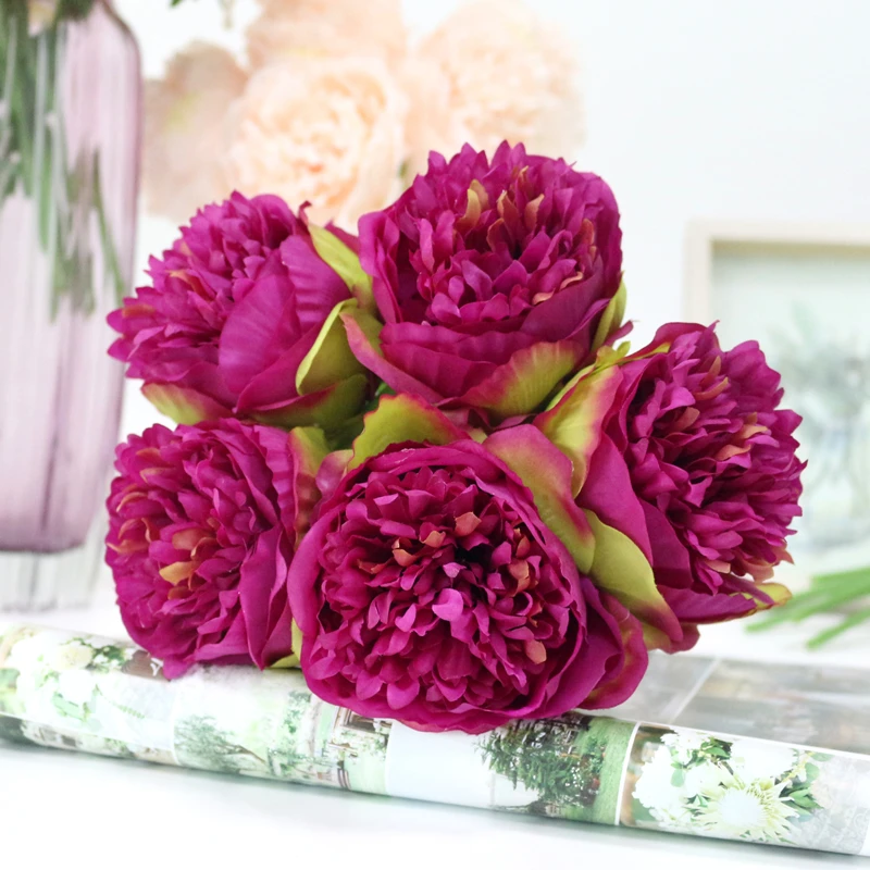 Silk flower wedding bouquet peony dahlias Artificial flowers fall vivid fake wedding flower bridal bouquets decoration (9)