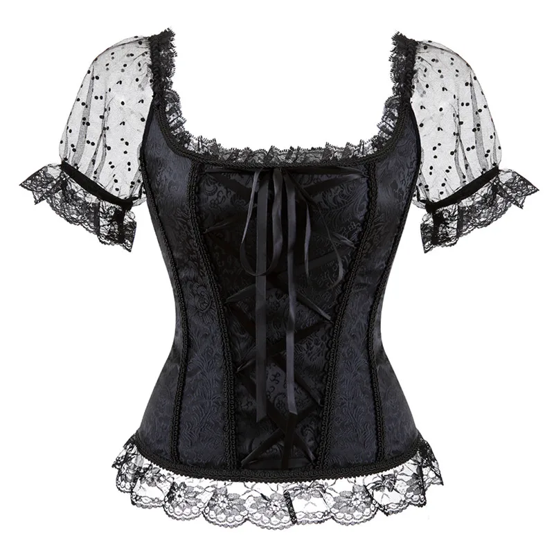 8108black Корсет с открытыми плечами топ размера плюс Бурлеск костюмы цветочные кружева бюстье и корсеты ремни Рукава Винтажные Сексуальные вечерние - Цвет: 8108black