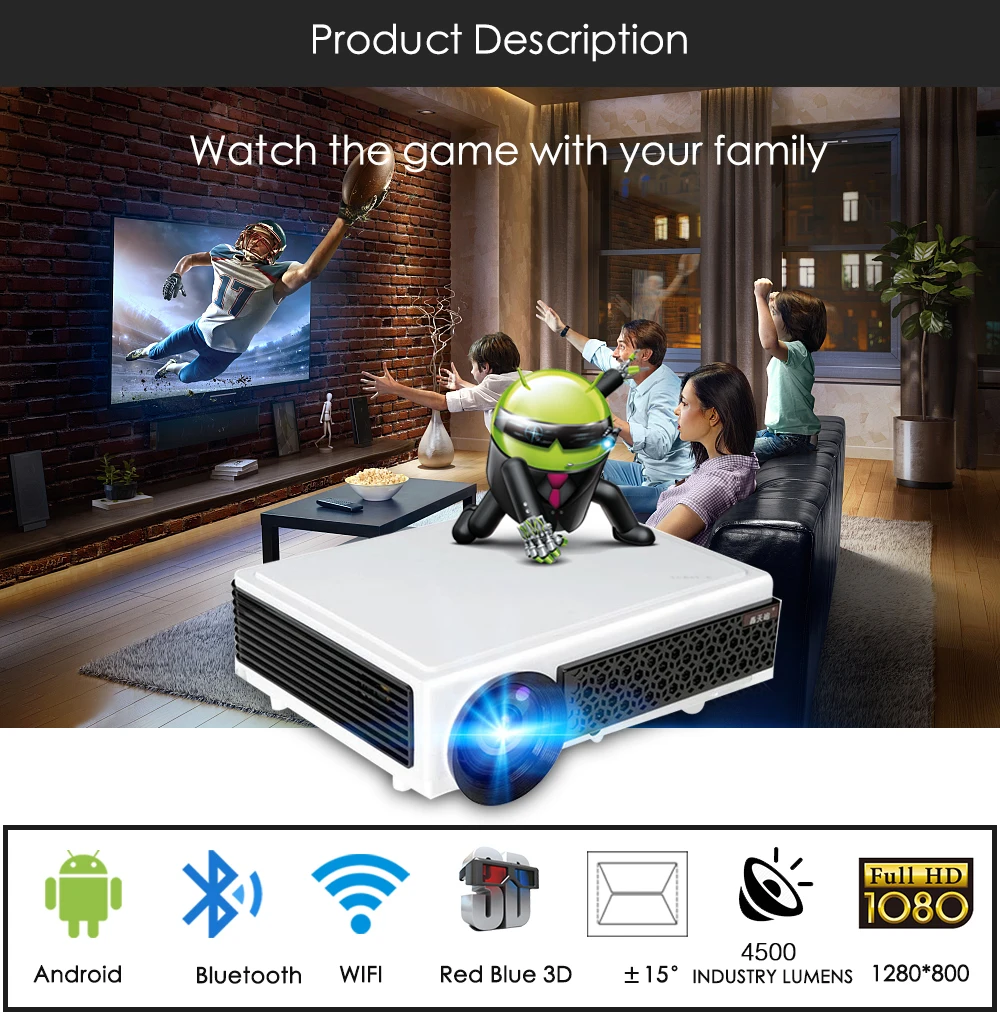 Poner Saund светодиодный 96+ Android wifi видео HDMI USB Full HD 1080P домашний кинотеатр 3D светодиодный проектор с кронштейном и занавеской bt96