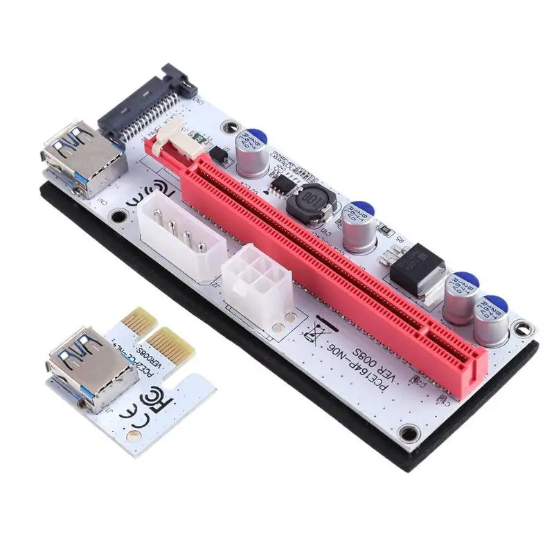 PCI-E 1x to 16x Extender Adapter Card Mining Card Kit with 3 Power Ports