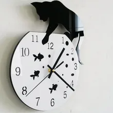 3d font b Watch b font wall stickers Naughty Cat Acrylic Clock Wall Clock Modern Design