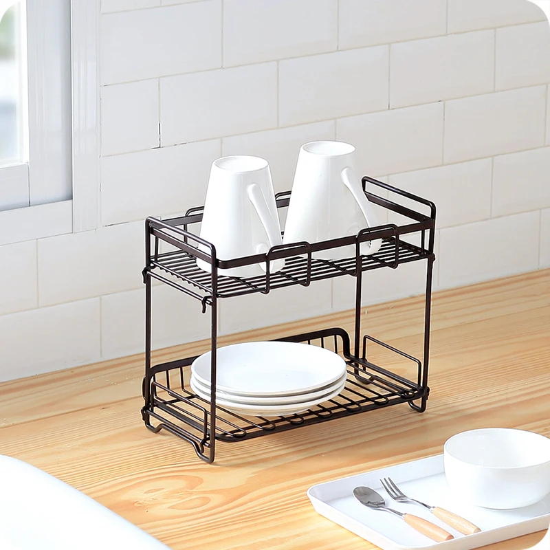 Double deck iron collection shelf kitchen floor table spice rack