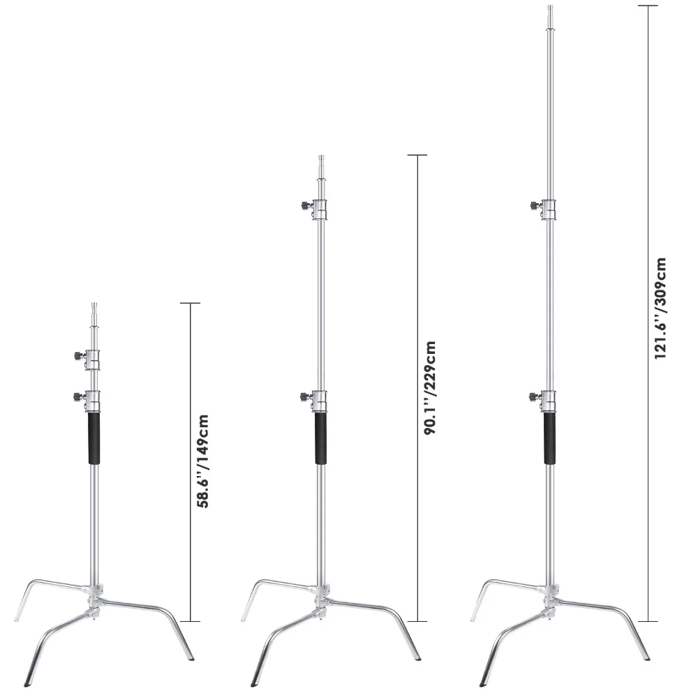 Neewer Модернизированный из нержавеющей стали сверхмощный c-стенд с одной регулируемой гибкой ногой, 58,6-121,6 дюймов/149-309 см высота