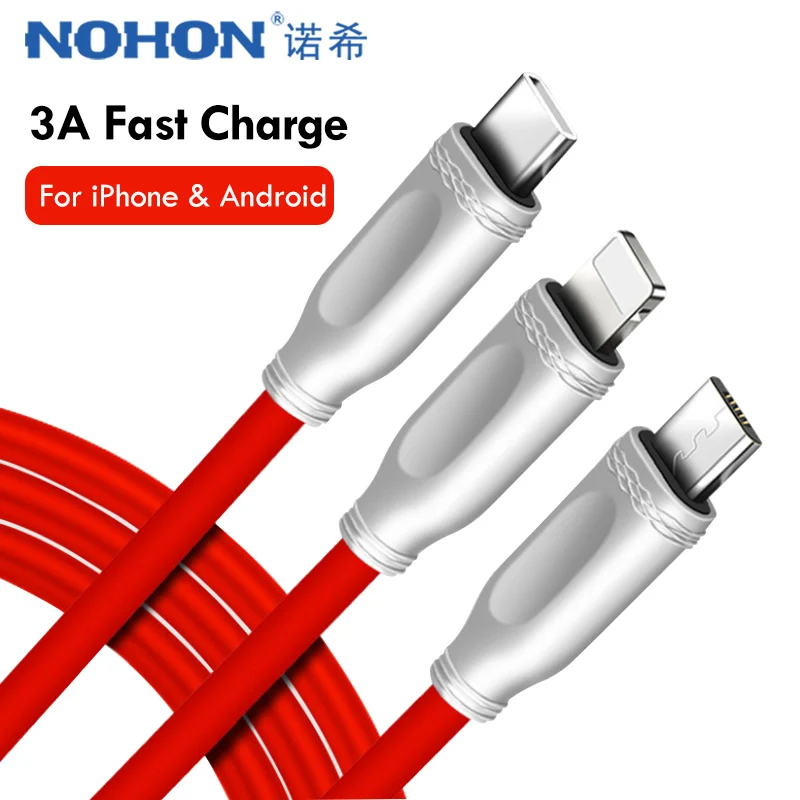 Goedkoop NOHON 3 IN 1 Snelle Micro USB Type C Datakabel Voor Samsung Galaxy Universal Telefoon 3A Verlichting Opladen Kabels voor iphone X 8 1.2 m