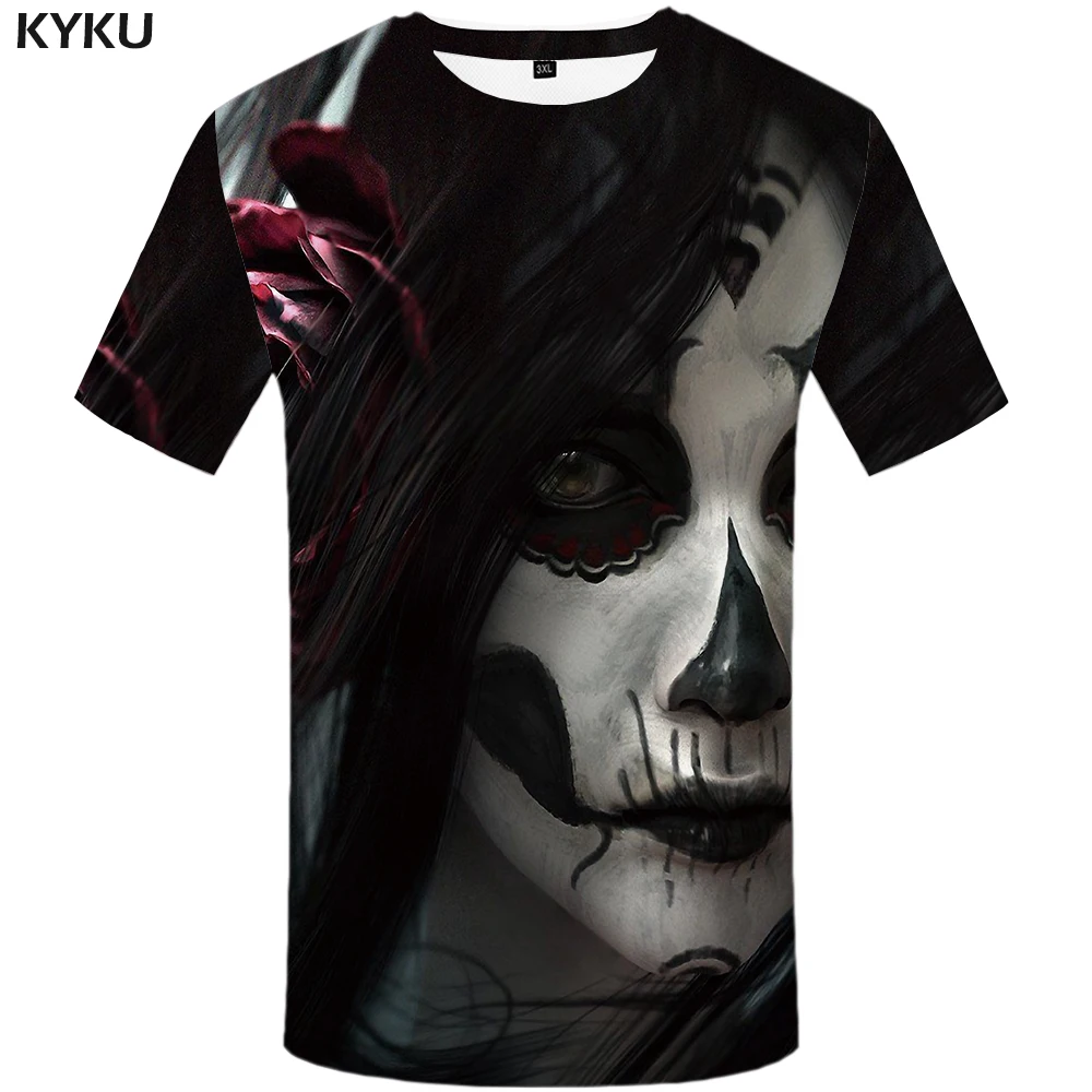 

KYKU Clown T-shirt Men Tshirt Skull Hip hop Streetwear Flower Cool Terror Funny T shirts Anime Clothes Japan Style Mens Clothing