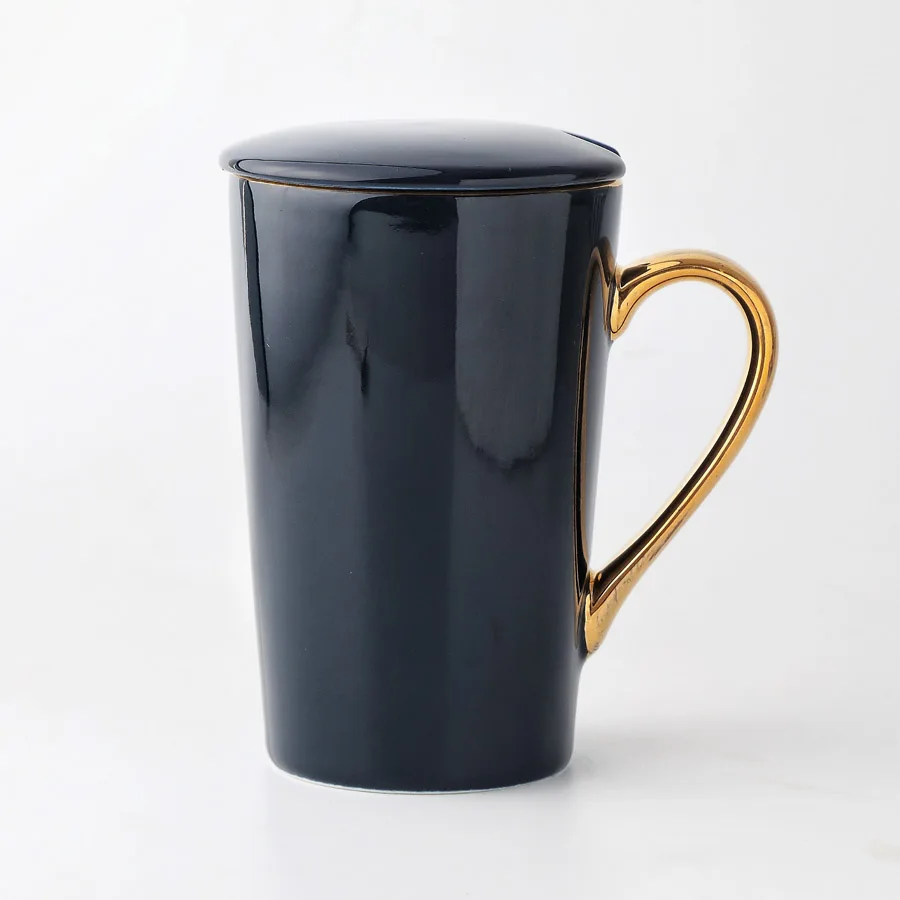 MUZITY, элегантный набор керамических кофейных чашек, фарфоровая чашка с золотым краем и блюдце с 304, ложка из нержавеющей стали, керамические кружки - Цвет: Mug C-Blue