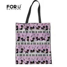 FORUDESIGNS/многоразовые женские сумки для покупок милый кот с пианино, музыка, нота Печать большие повседневные холщовые женские большие сумки для шоппинга