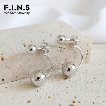 

F.I.N.S Trendy 925 Sterling Silver Earrings Front and Back Semicircle Ball Bead Earings Detachable Silver 925 Fashion Jewelry
