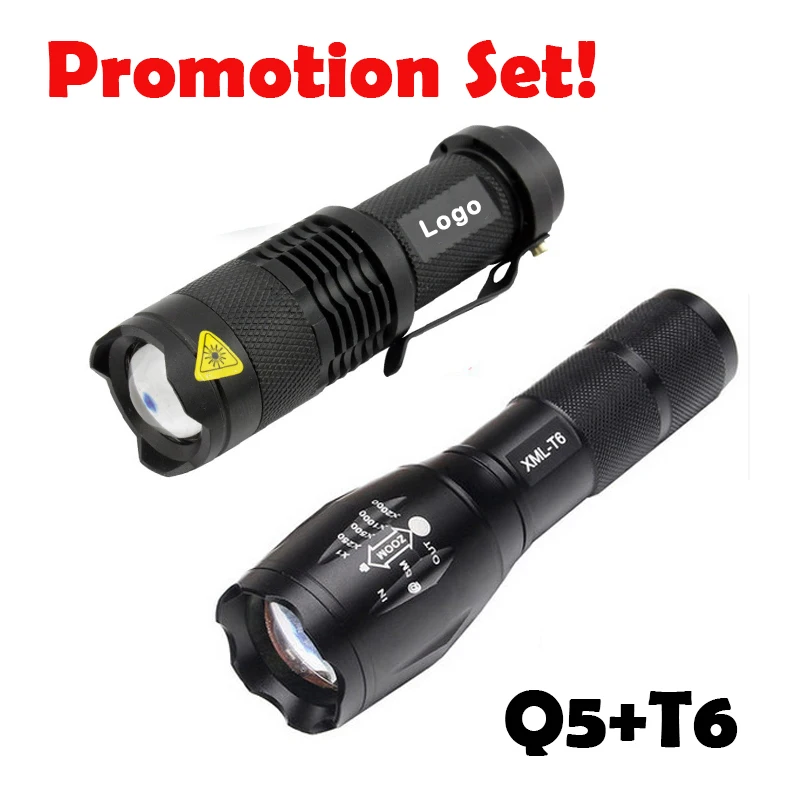 

Promotion set !LED tactical flashlight Q5 2000LM + 3800LM LED flashlight T6 Zoomable linternas LED Torch Ultra Bright Light