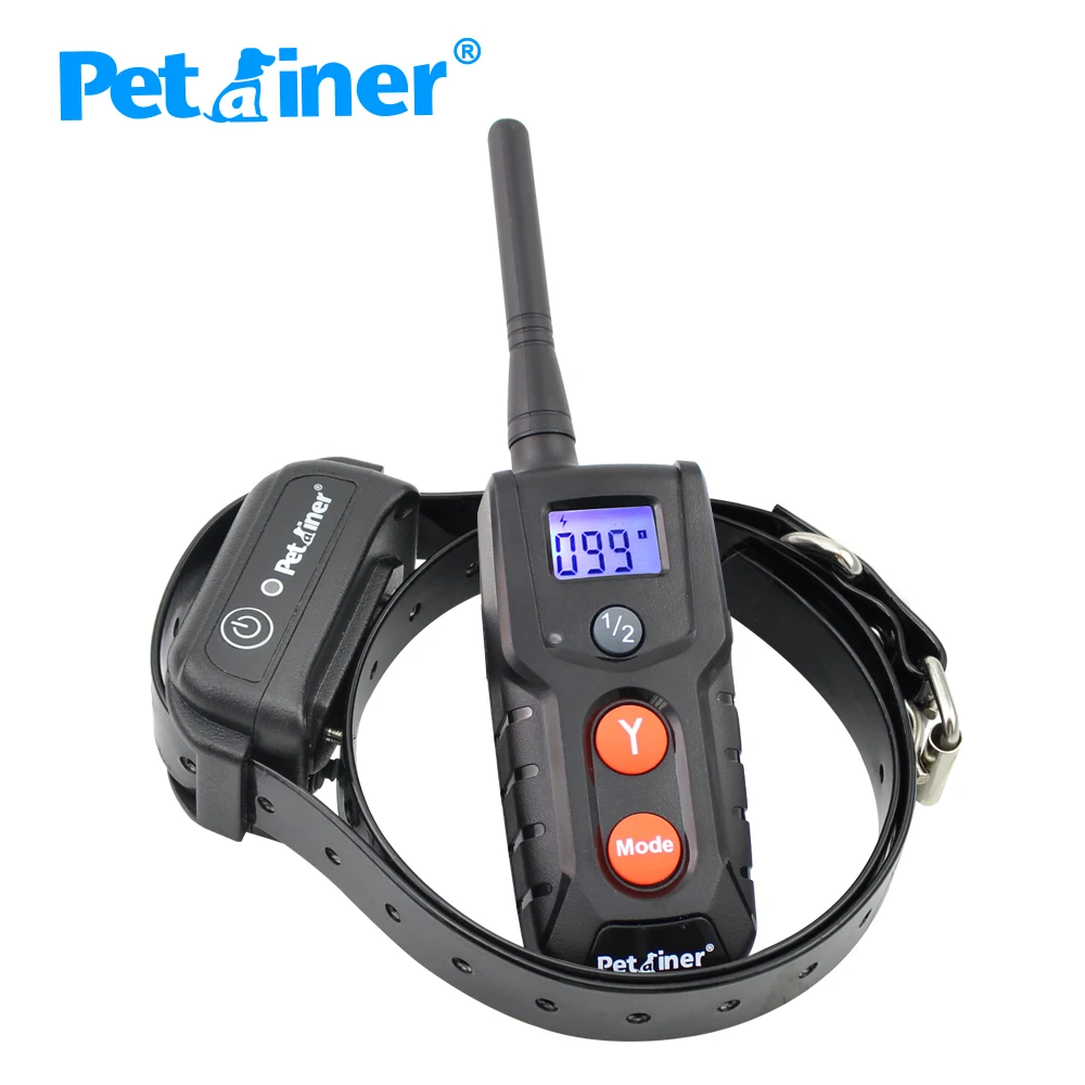 Petrainer 916-1 Pet Dog Training Collar Rechargeable Waterproof Dog Electronic Shock Training Collar with Blue LCD display