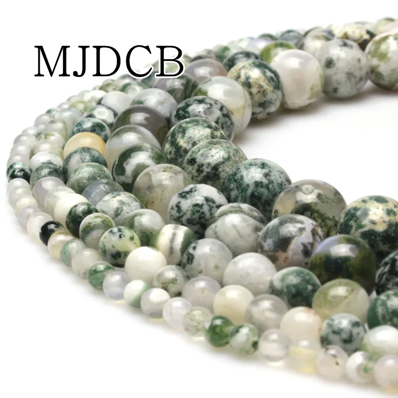 MJDCB круглые 4.6.8.10.12 мм зеленые моховое дерево Агаты бусины для DIY ожерелья браслеты