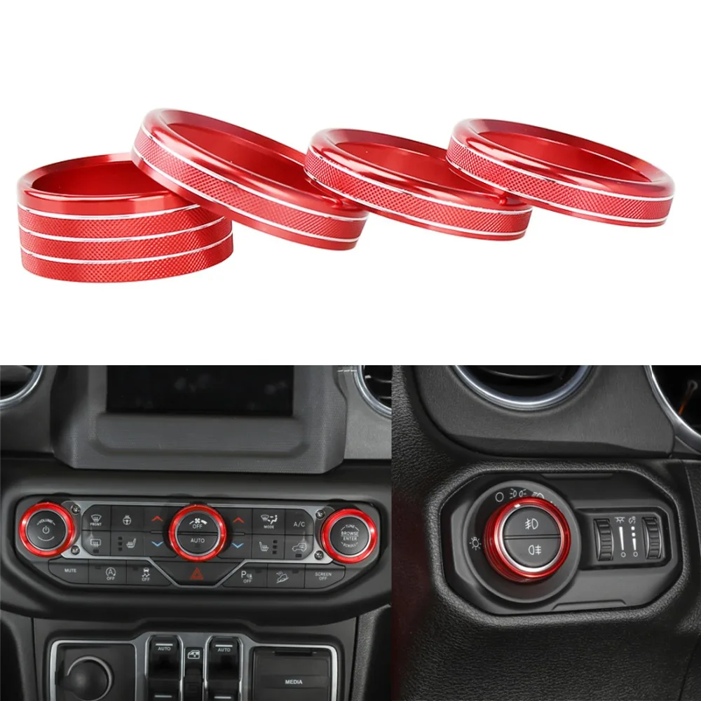 

Texture Rings Silver / Blue / Red Headlight AC Switch Knob Button Trim Cover Aluminum for Jeep Wrangler JL 2018 Accessories