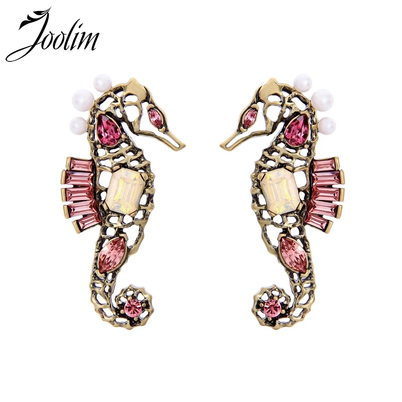 

Joolim Pink Glass Pearl Seahorse Drop Earring Cute Piercing Earring