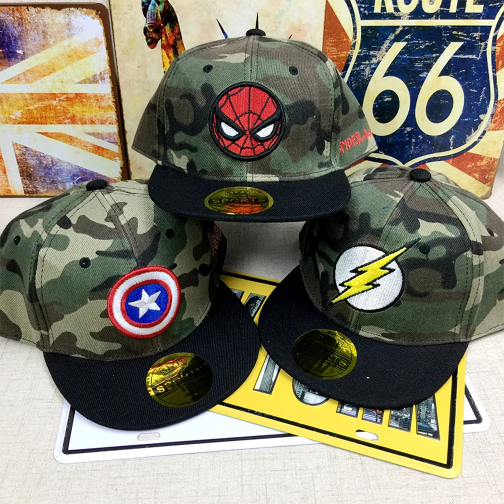 2017 Spiderman superman Flash cosplay embroidery Baseball Cap kids Boy
