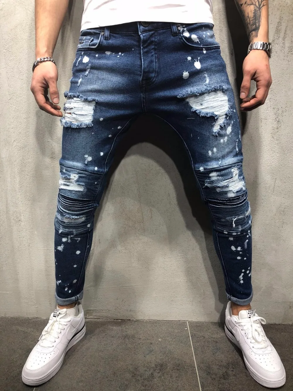 QoolXCWear men Jeans Slim Pencil Pants Ripped Hole 2018 Men's Fashion  Skinny Jeans for Men Hip hop Trousers men