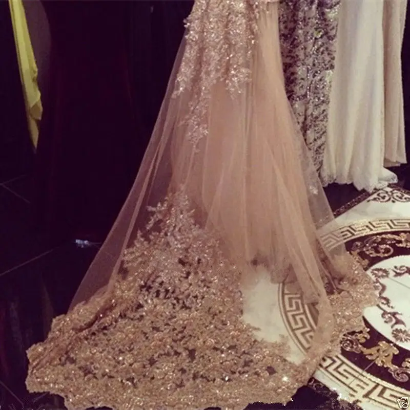 

Champagne New Bridal Veil for Wedding Lace Sequin Cathedral Wedding Veils Custom Made with Comb