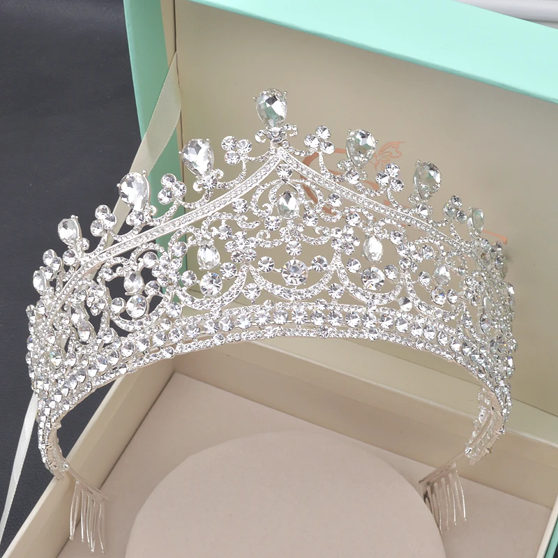 

Baroque Luxury Rhinestone Bridal Tiara Crown Silver Crystal Diadem Veil Tiaras Wedding party Hair Accessories Headpieces